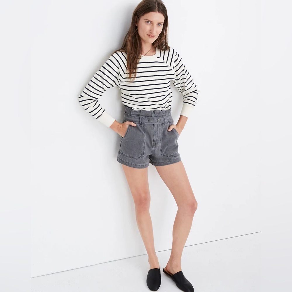 Madewell Denim Snap-Belt Paperbag Shorts in Pale Grey Sz 28